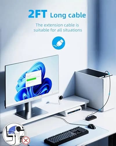 Q QEEFUN 4-Port USB 3.0 Hub with Individual LED Power Switches & 2ft Cable | 5Gbps Data Transfer thumbnail 4
