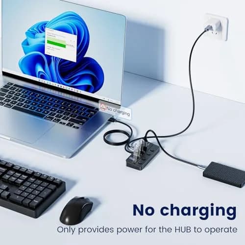 Q QEEFUN 4-Port USB 3.0 Hub with Individual LED Power Switches & 2ft Cable | 5Gbps Data Transfer thumbnail 8