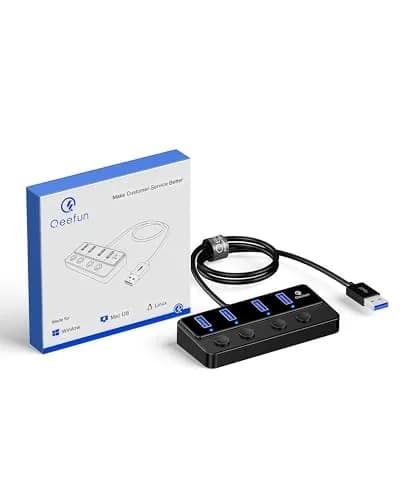 Q QEEFUN 4-Port USB 3.0 Hub with Individual LED Power Switches & 2ft Cable | 5Gbps Data Transfer thumbnail 9