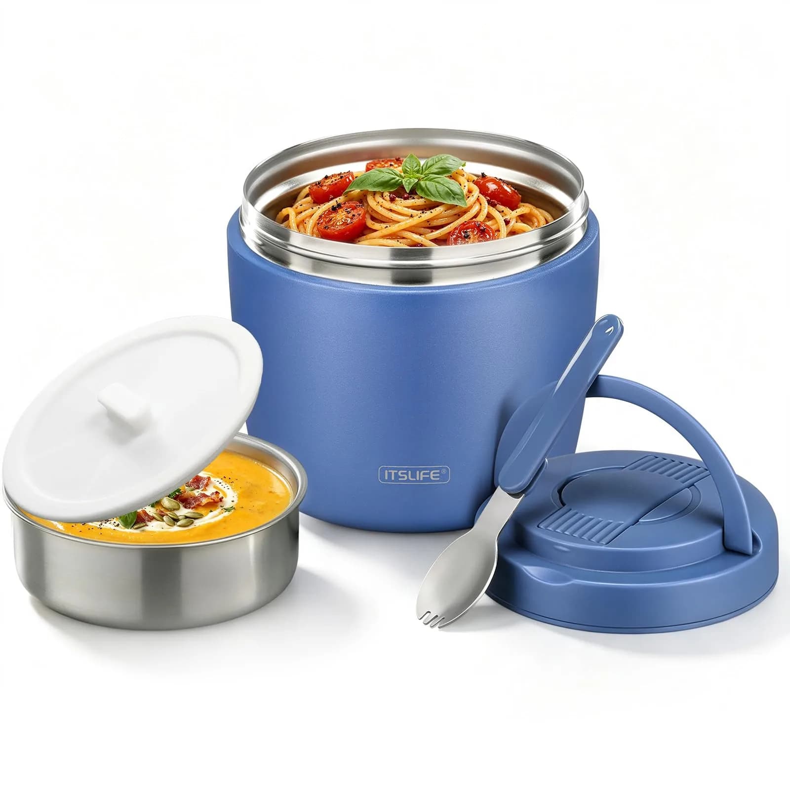 Itslife 32oz Insulated Soup Thermo Vacuum Stainless Steel Food Jar for Hot & Cold Food with Spoon (Blue) - main product image