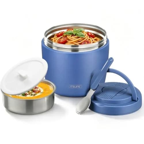 Itslife 32oz Insulated Soup Thermo Vacuum Stainless Steel Food Jar for Hot & Cold Food with Spoon (Blue) thumbnail 1