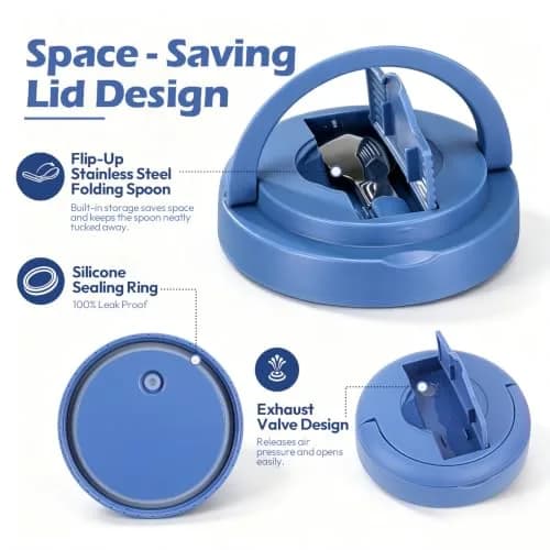 Itslife 32oz Insulated Soup Thermo Vacuum Stainless Steel Food Jar for Hot & Cold Food with Spoon (Blue) thumbnail 5