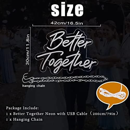 BerniceKelly Better Together Neon Sign Warm White | Wedding & Party Wall Decor 42x30cm thumbnail 4