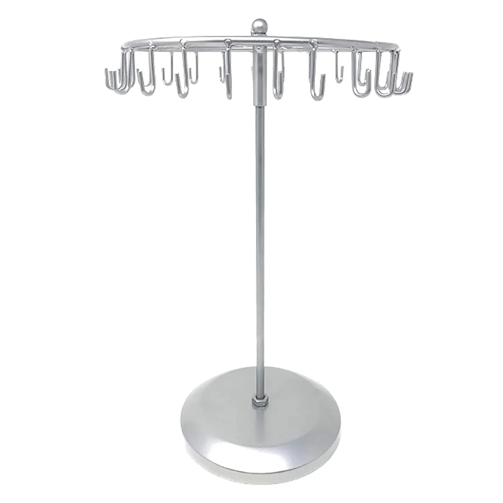 Qaeoity Jewelry Organizer Stand 14-Inch Silver | Rotating Necklace Holder with 23 Hooks — sliver