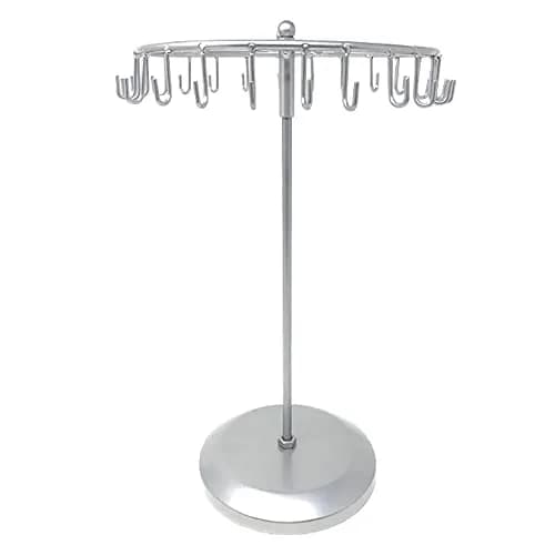 Qaeoity Jewelry Organizer Stand 14-Inch Silver | Rotating Necklace Holder with 23 Hooks thumbnail 1