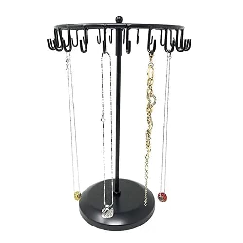 Qaeoity Jewelry Organizer Stand 14-Inch Silver | Rotating Necklace Holder with 23 Hooks thumbnail 4