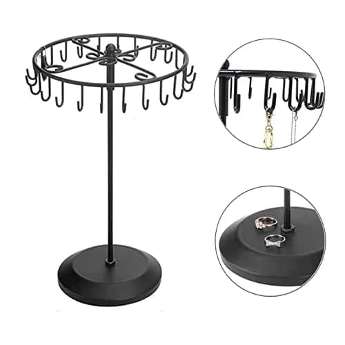 Qaeoity Jewelry Organizer Stand 14-Inch Silver | Rotating Necklace Holder with 23 Hooks thumbnail 5