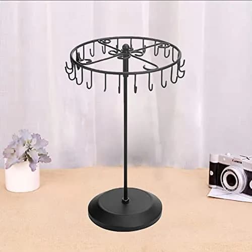 Qaeoity Jewelry Organizer Stand 14-Inch Silver | Rotating Necklace Holder with 23 Hooks thumbnail 2