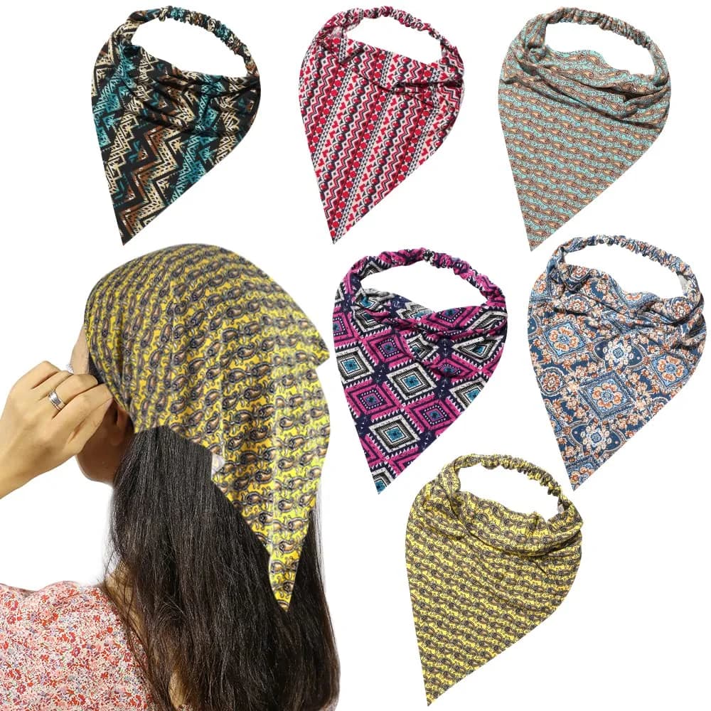 Vercret Boho Hair Scarf Headbands for Women, Pretied Floral Bandana Headbands with Clips (6-Pack, Multi-colored) - main product image