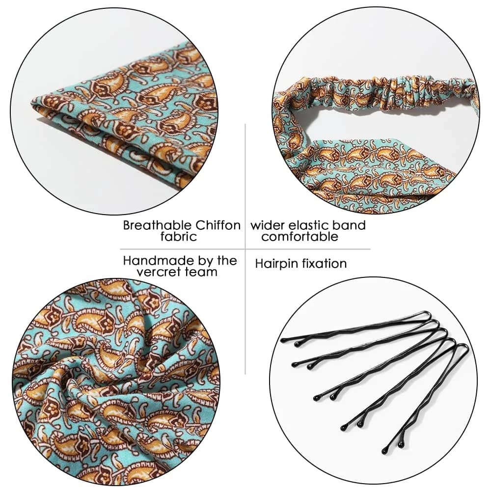 Vercret Boho Hair Scarf Headbands for Women, Pretied Floral Bandana Headbands with Clips (6-Pack, Multi-colored) - view 2