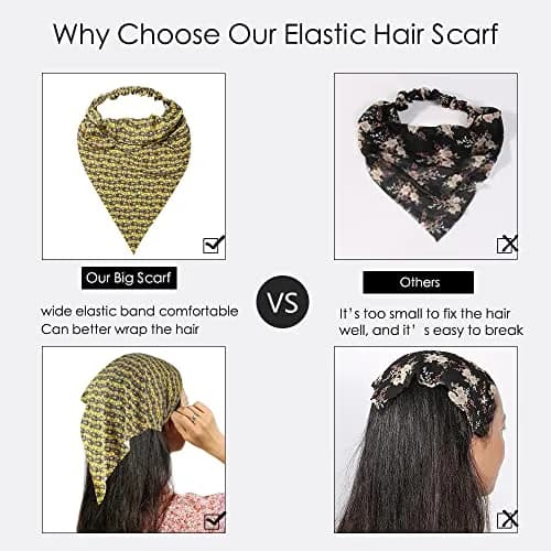 Vercret Boho Hair Scarf Headbands for Women, Pretied Floral Bandana Headbands with Clips (6-Pack, Multi-colored) thumbnail 3