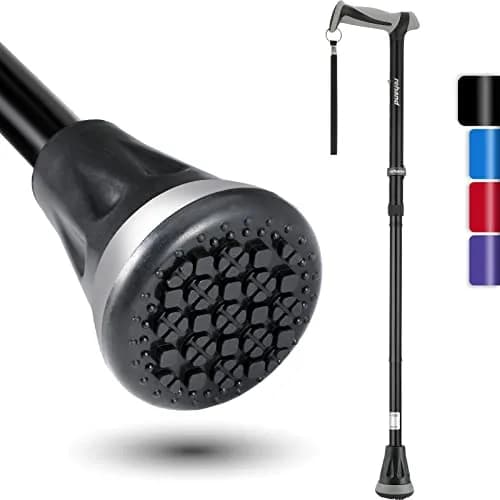 rehand Walking Cane - Foldable, Adjustable, Collapsible | Heavy Duty All Terrain Tip, with Travel Bag (Natural Black, 34"-38") thumbnail 1