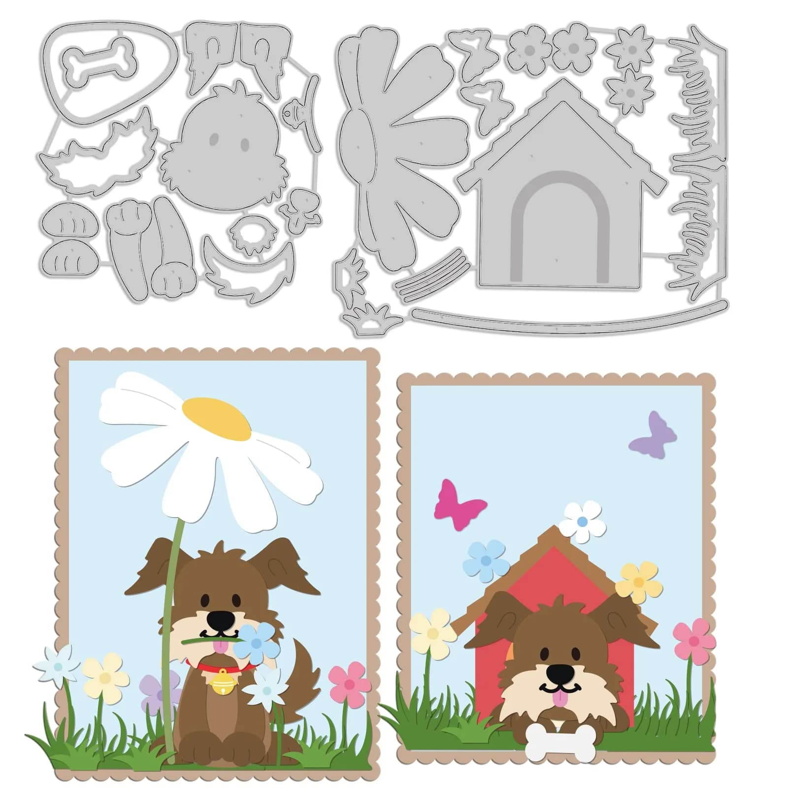 INFUNLY Animal Dog Cutting Dies Metal DIY Dog & House Die Cuts 4.02in x 5.12in | Embossing Stencil for Crafts