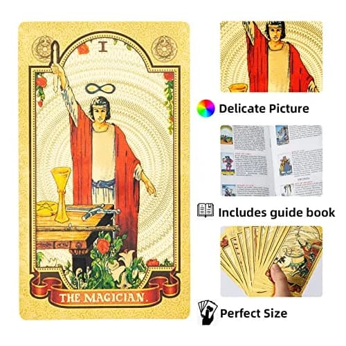 SIOKUY Tarot Cards Deck, Luxury Classic Tarot, Waterproof Gold Foil, Beginners Friendly (Gold Sun) | Premium Visual Experience thumbnail 4