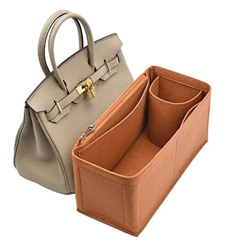 Lckaey Premium Felt Purse Organizer Insert for Birkin 30 Bag, Camel M | 26.9cm (10.6in) Organizer with Zip Pocket thumbnail 1
