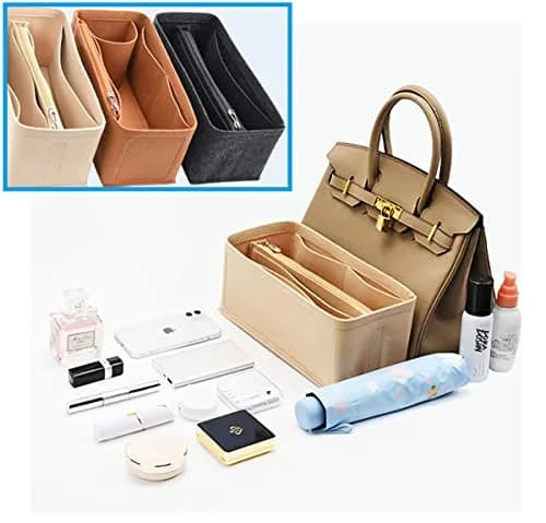 Lckaey Felt Bag Organizer Insert for Birkin 25, Small 21.9cm (8.66" L x 4.3" W x 3.9" H) | Premium Inner Bag Caddy thumbnail 5