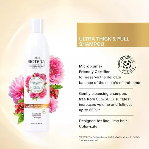 Biotera Ultra Thick & Full Volumizing Shampoo for Fine, Limp Hair – Adds Volume & Fullness, Vegan, Sulfate-Free, Color-Safe, 15.2 Fl Oz thumbnail 2
