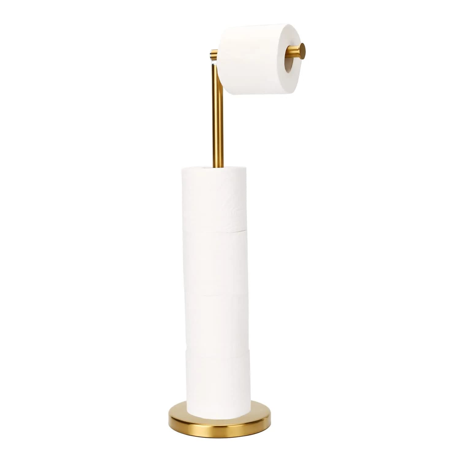 WAYDELI Freestanding Toilet Paper Holder Stand with Reserve for 4 Rolls | Stainless Steel Base, Gold - main product image