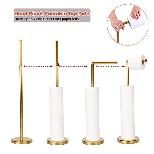 WAYDELI Freestanding Toilet Paper Holder Stand with Reserve for 4 Rolls | Stainless Steel Base, Gold thumbnail 6