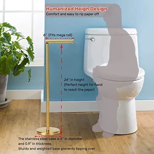 WAYDELI Freestanding Toilet Paper Holder Stand with Reserve for 4 Rolls | Stainless Steel Base, Gold thumbnail 7