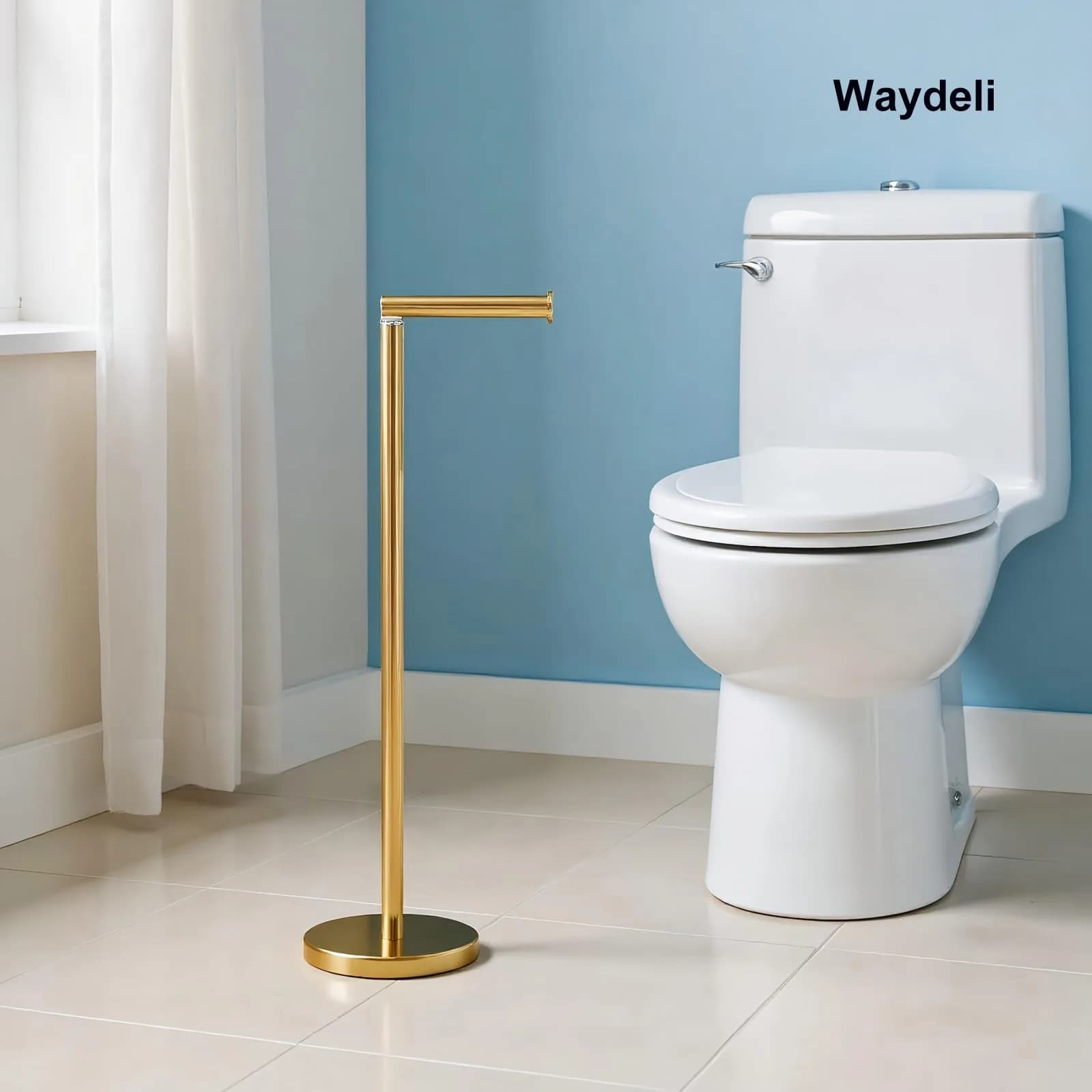 WAYDELI Freestanding Toilet Paper Holder Stand with Reserve for 4 Rolls | Stainless Steel Base, Gold - view 9