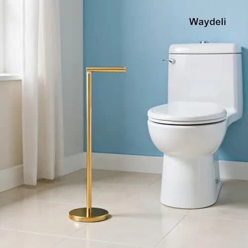 WAYDELI Freestanding Toilet Paper Holder Stand with Reserve for 4 Rolls | Stainless Steel Base, Gold thumbnail 9