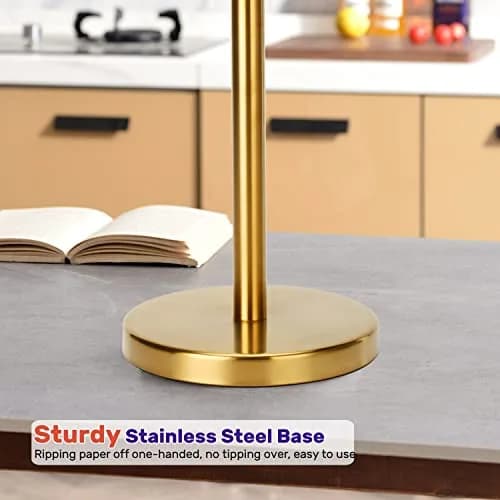 WAYDELI Freestanding Toilet Paper Holder Stand with Reserve for 4 Rolls | Stainless Steel Base, Gold thumbnail 3