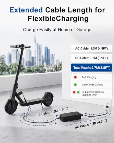 vhbw 42V 2A Electric Scooter Charger | 84W 9.8ft Cable for Segway Ninebot 36V Models thumbnail 5