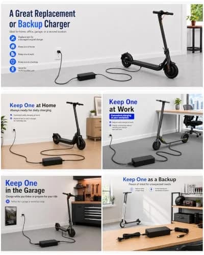vhbw 42V 2A Electric Scooter Charger | 84W 9.8ft Cable for Segway Ninebot 36V Models thumbnail 6