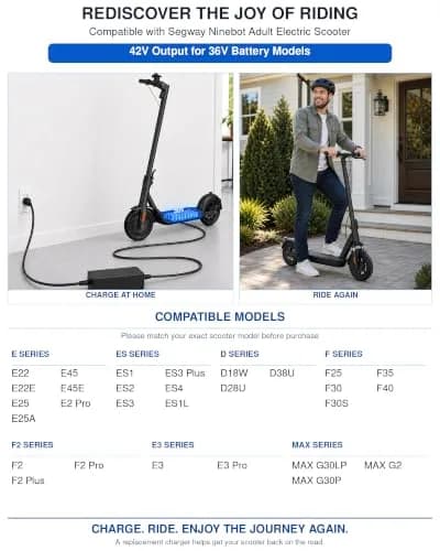 vhbw 42V 2A Electric Scooter Charger | 84W 9.8ft Cable for Segway Ninebot 36V Models thumbnail 3