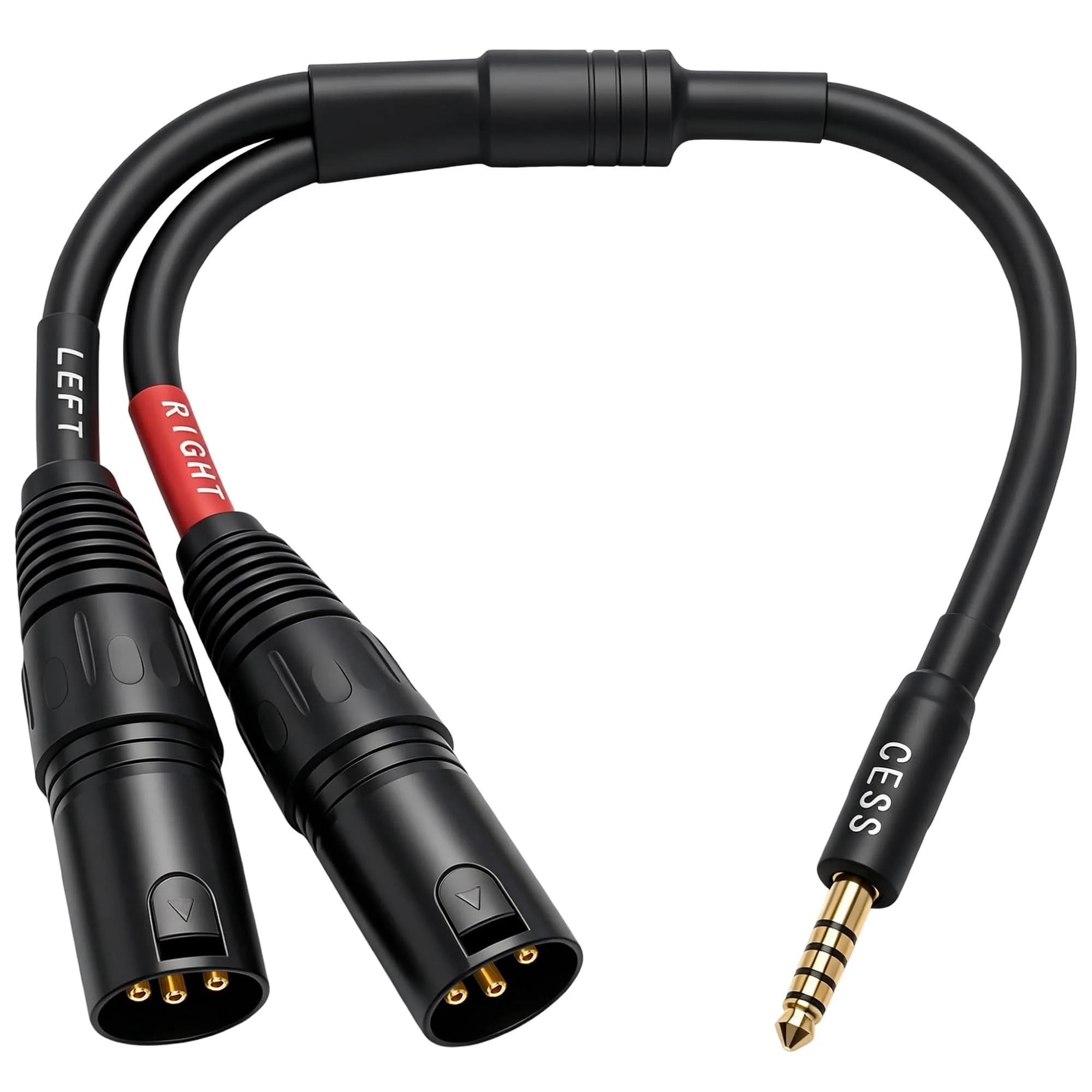 CNCESS 4.4mm Balanced Male to Dual 3-Pin XLR Plug Headphone Adapter Cable | Noise-Reducing Shielded Short Cable — Black