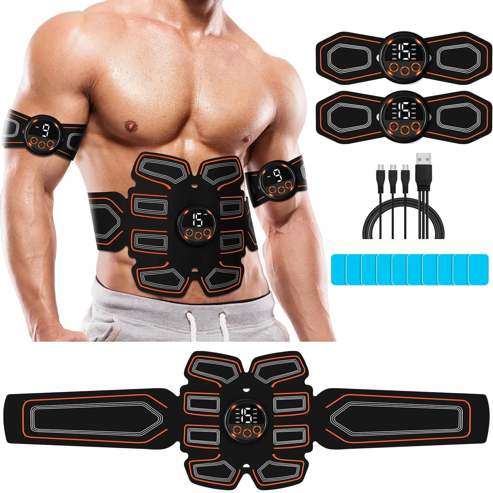 BLASET Abdominal Toning Belt Trainer with EMS Muscle Stimulation for Men & Women | 0.3 Wh (Lithium Polymer Battery) — black