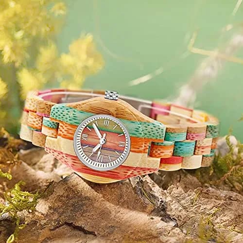 Dentily Handmade Wooden Bamboo Watch for Women, 25mm (1 inch) Case | Natural Wood Analog Quartz Wristwatch thumbnail 5