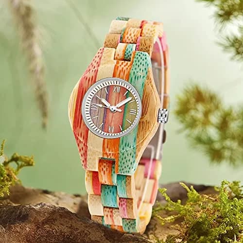 Dentily Handmade Wooden Bamboo Watch for Women, 25mm (1 inch) Case | Natural Wood Analog Quartz Wristwatch thumbnail 3