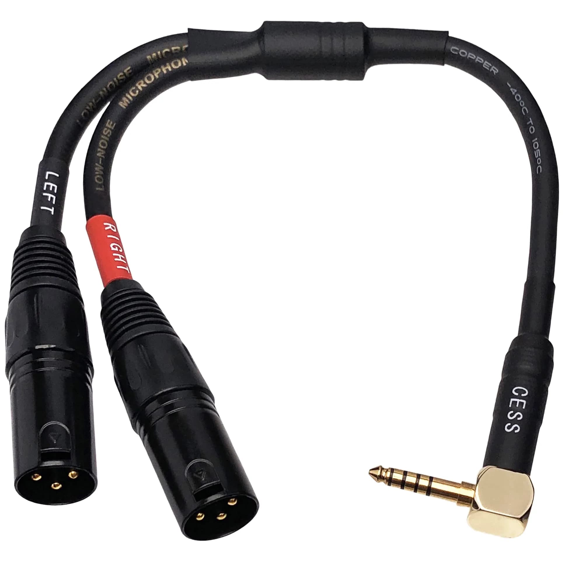 CNCESS Right Angle 4.4mm Balanced Male to Dual 3-Pin XLR Headphone Cable | Shielded Pro Audio Adapter (110 characters) — Black