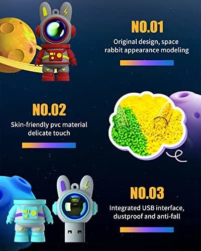 Bilious Cute Space Rabbit USB Flash Drive 128G Waterproof USB 2.0 | Small Size, Colorful & Durable (70-120 chars) thumbnail 4
