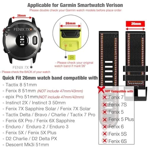 Abanen Quick Fit 26mm Watch Band for Garmin Fenix 7X/6X/5X, Fiber Leather with Silicone Lining, 150mm-200mm Wrist Size | USA-Sourced Import thumbnail 3