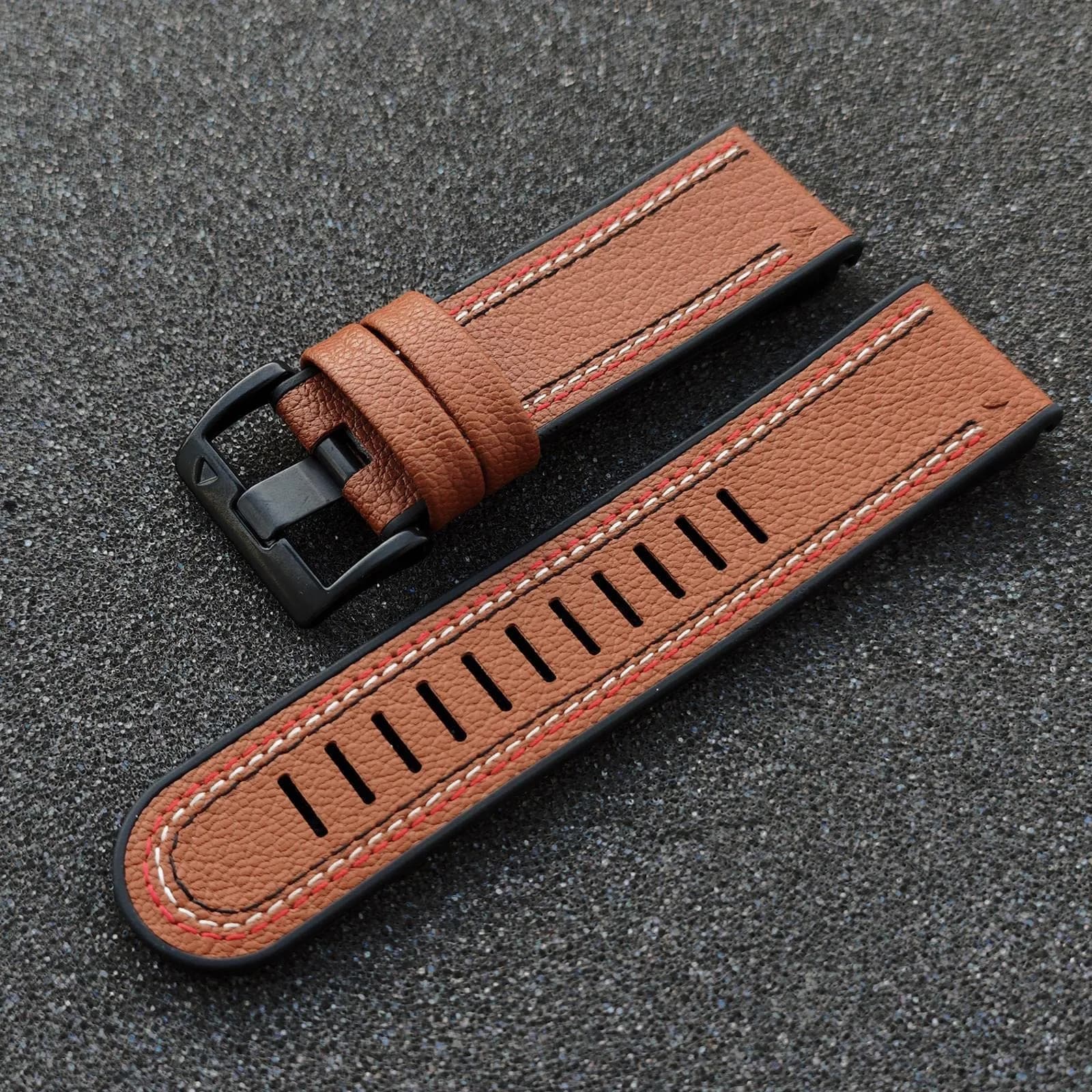 Abanen Quick Fit 26mm Watch Band for Garmin Fenix 7X/6X/5X, Enduro, Tactix Delta, Brown Fiber Leather with Silicone Lining (150mm-200mm Wrist) thumbnail 6