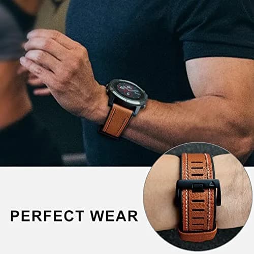 Abanen Quick Fit 26mm Watch Band for Garmin Fenix 7X/6X/5X, Enduro, Tactix Delta, Brown Fiber Leather with Silicone Lining (150mm-200mm Wrist) thumbnail 7