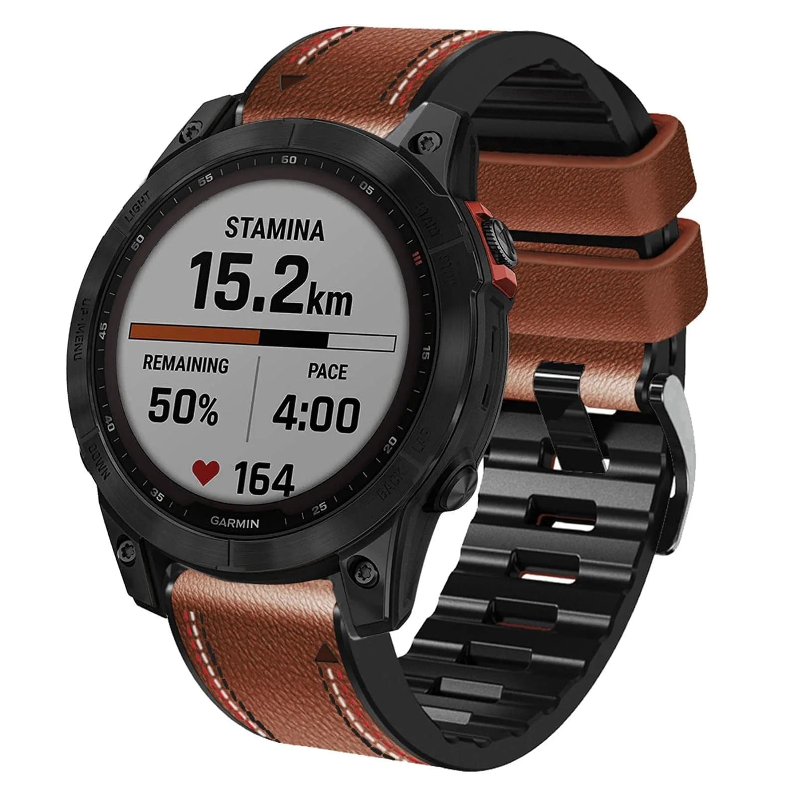 Abanen Quick Fit 26mm Watch Band for Garmin Fenix 7X/6X/5X, Enduro, Tactix Delta, Brown Fiber Leather with Silicone Lining (150mm-200mm Wrist) thumbnail 2