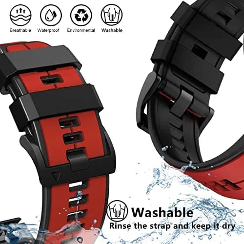 Abanen 22mm Silicone Watch Band for Garmin Fenix 7/6/5, Forerunner 955/945, Instinct 2/Solar, Red-Black | Quick Fit Sport Strap thumbnail 5