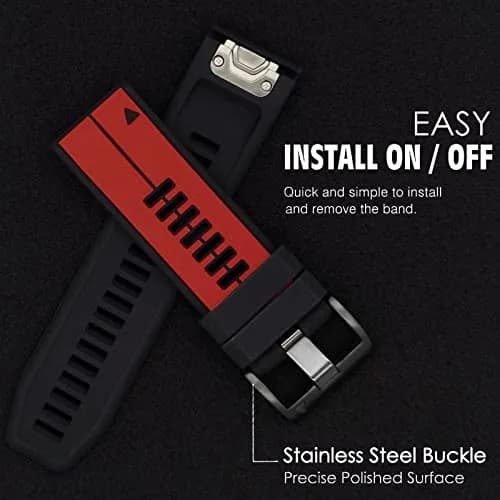 Abanen 22mm Silicone Watch Band for Garmin Fenix 7/6/5, Forerunner 955/945, Instinct 2/Solar, Red-Black | Quick Fit Sport Strap thumbnail 6