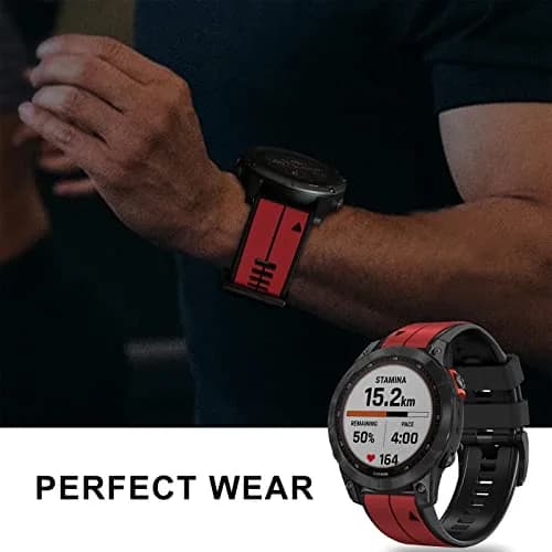 Abanen 22mm Silicone Watch Band for Garmin Fenix 7/6/5, Forerunner 955/945, Instinct 2/Solar, Red-Black | Quick Fit Sport Strap thumbnail 7