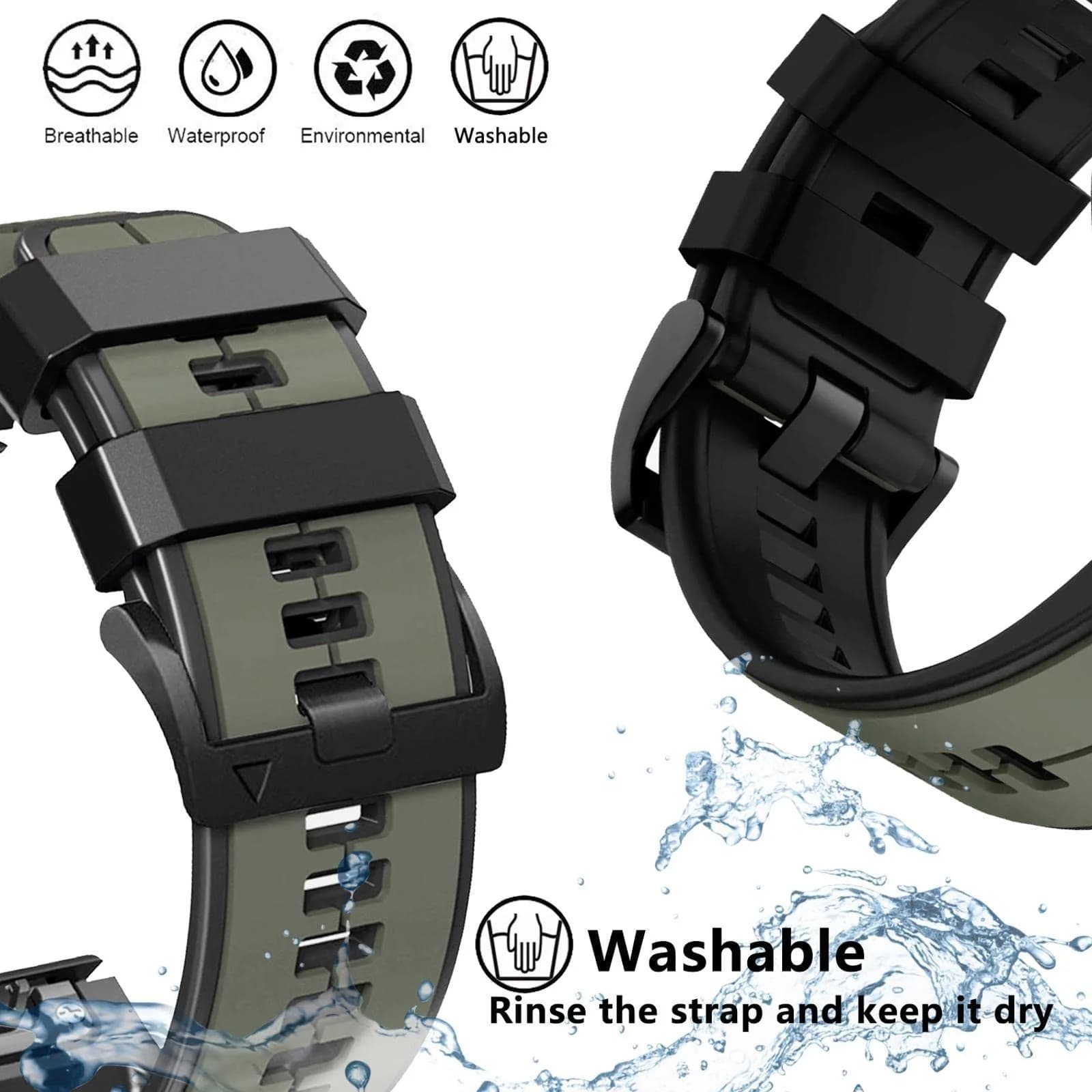 Abanen Silicone Watch Band 22mm | Waterproof Sport Strap for Garmin Fenix 7 & Forerunner 955 thumbnail 6