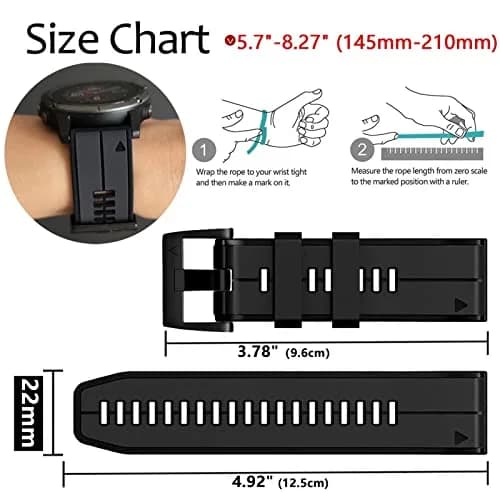 Abanen Quick Fit 22mm Silicone Watch Band for Garmin Forerunner 955/Fenix 7/epix 2/Fenix 6/Fenix 5, Grey-Black | Sport Strap for 47mm Smartwatches thumbnail 5