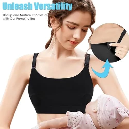 ENSDOAR Hands Free Pumping Bra Large Black | Adjustable Breast-Pump Holding & Nursing Bra thumbnail 4