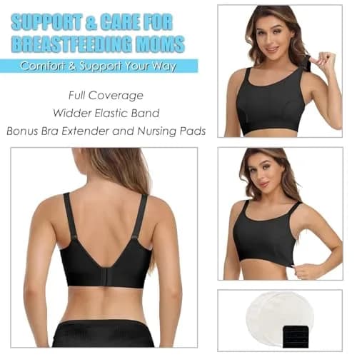ENSDOAR Hands Free Pumping Bra Large Black | Adjustable Breast-Pump Holding & Nursing Bra thumbnail 6