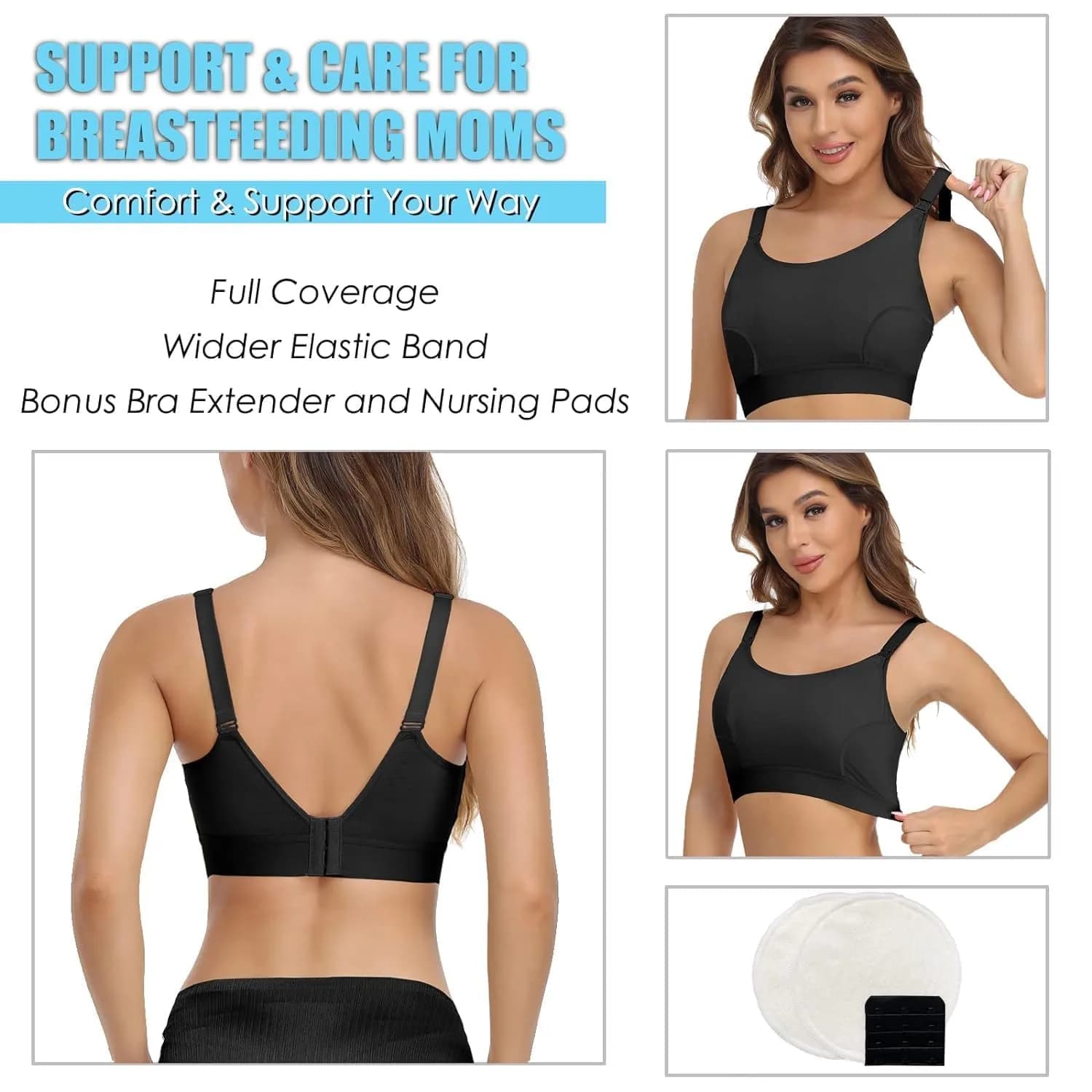 ENSDOAR Hands-Free Pumping Bra for Nursing & Breastfeeding, Black, Large | Patented Design for All-Day Comfort & Easy Pumping - view 6