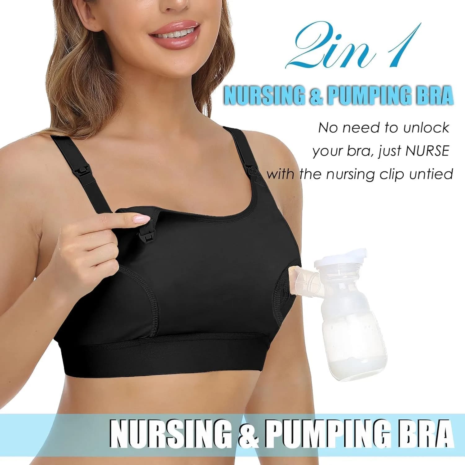 ENSDOAR Hands-Free Pumping Bra for Nursing & Breastfeeding, Black, Large | Patented Design for All-Day Comfort & Easy Pumping - view 7
