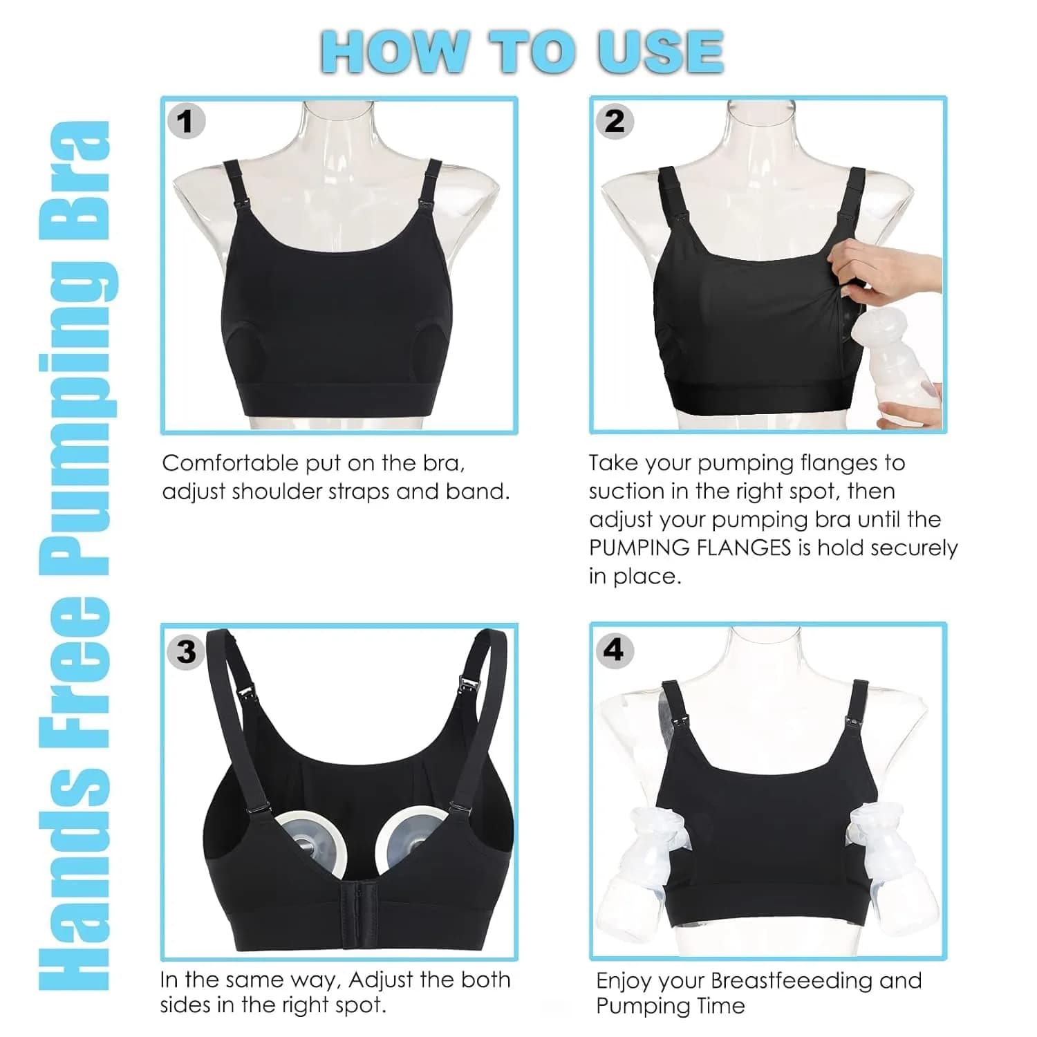 ENSDOAR Hands-Free Pumping Bra for Nursing & Breastfeeding, Black, Large | Patented Design for All-Day Comfort & Easy Pumping - view 9
